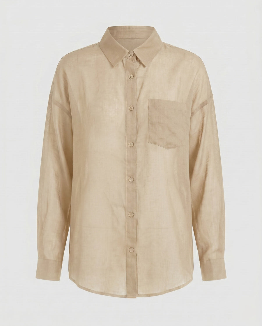 Beatrix Elegant Linen Blouse with Button Front in Apricot