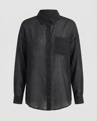 Beatrix Elegant Linen Blouse with Button Front in Deep Blue
