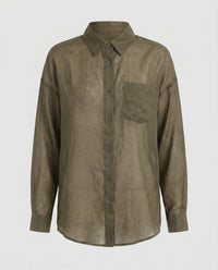 Beatrix Elegant Linen Blouse with Button Front in Teagrün