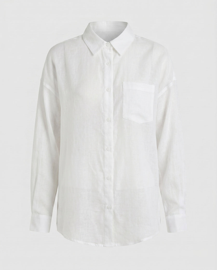Beatrix Elegant Linen Blouse with Button Front in White