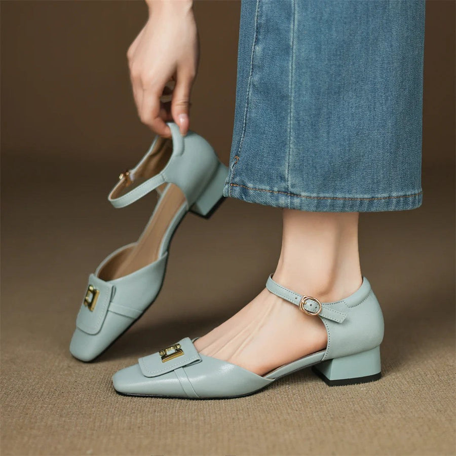 Bella Block Heel Pump in Powder Blue