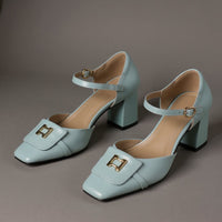Bella Block Heel Pump in Powder Blue