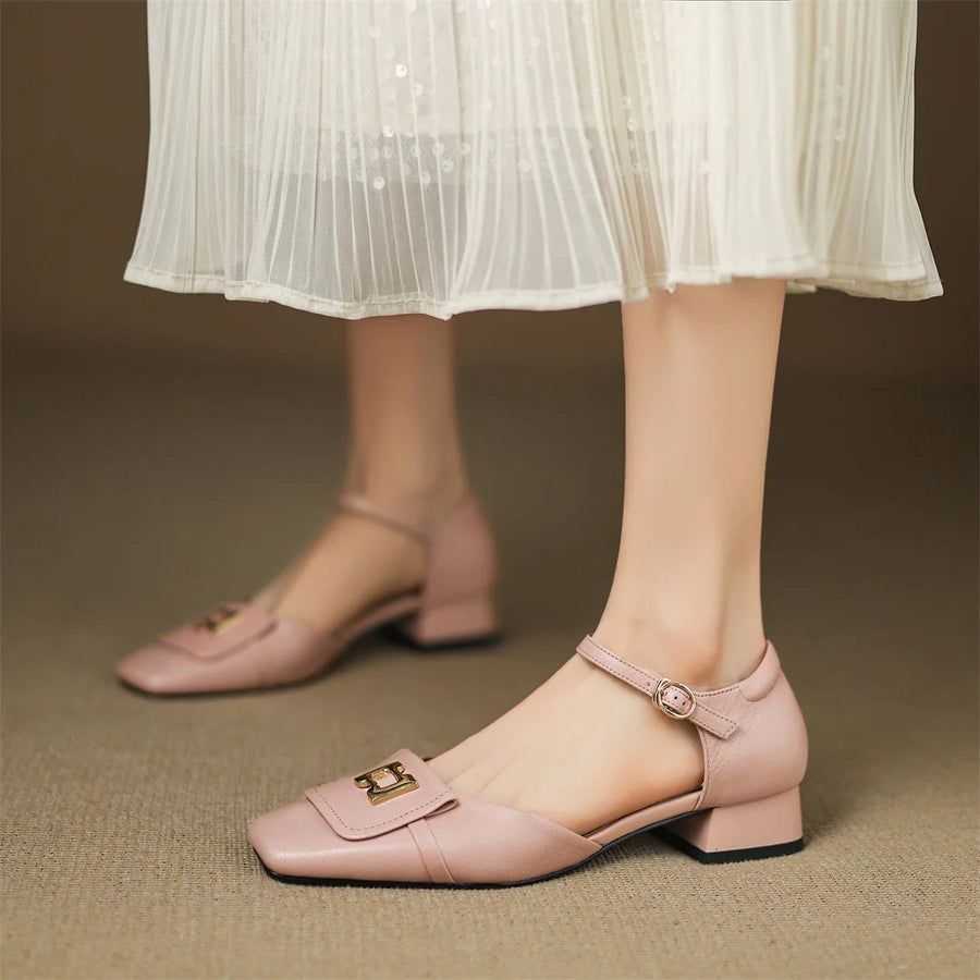 Bella Block Heel Pump in Rose Pink