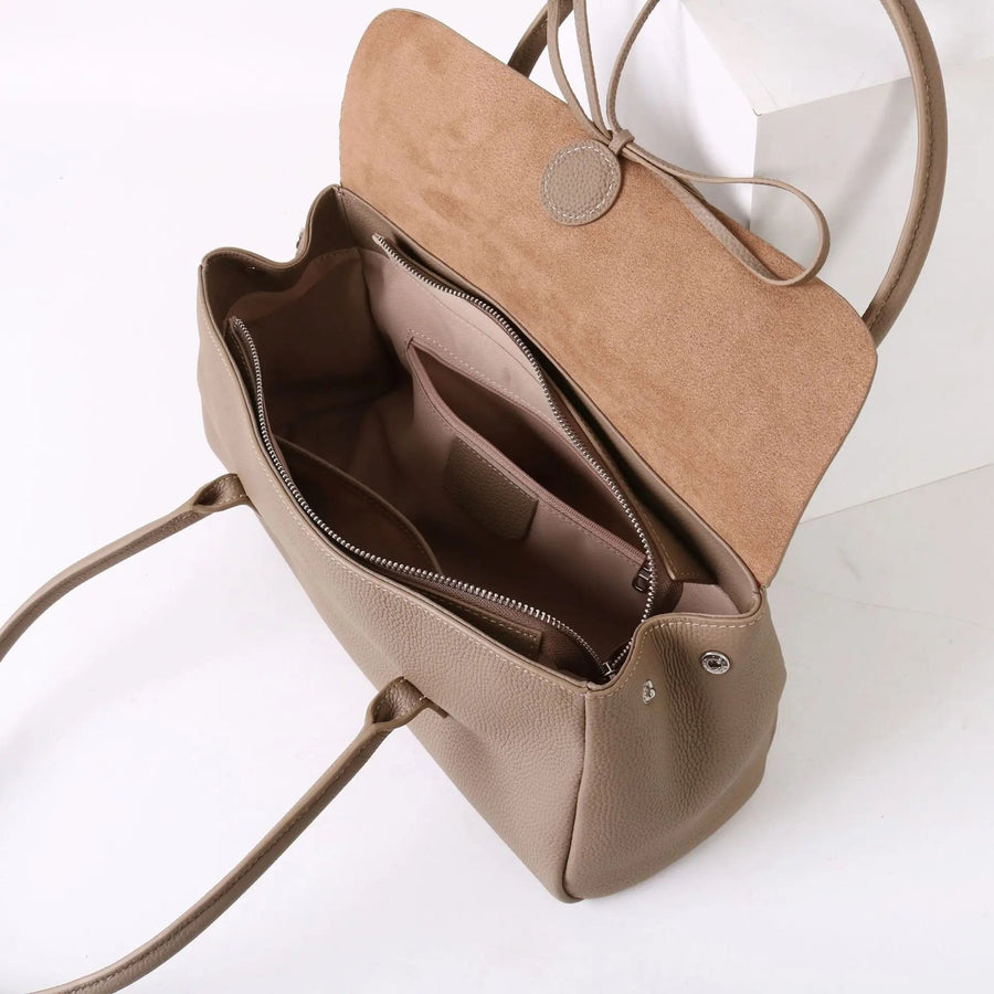 Bella Bow Leather Handbag in Beige