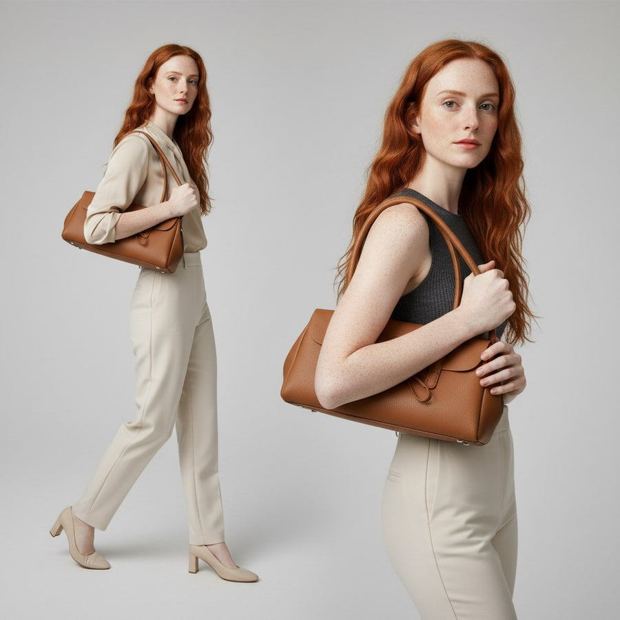 Bella Bow Leather Handbag in Beige