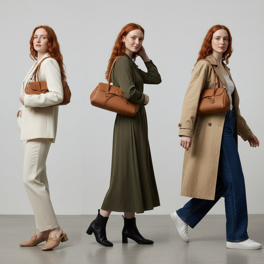 Bella Bow Leather Handbag in Beige