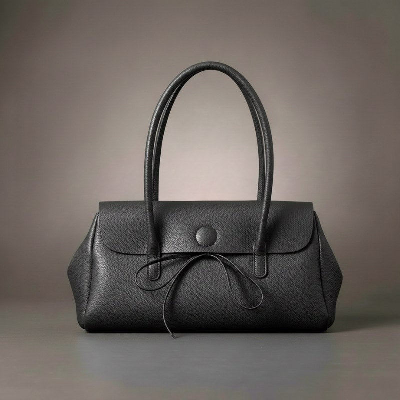 Bella Bow Leather Handbag in Charcoal