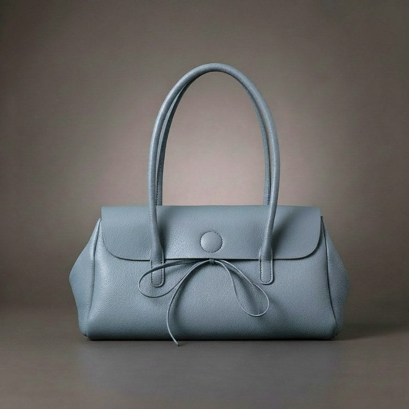 Bella Bow Leather Handbag in Powder Blue