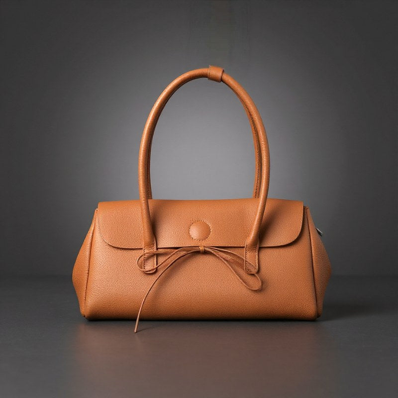 Bella Bow Leather Handbag in Sienna Brown