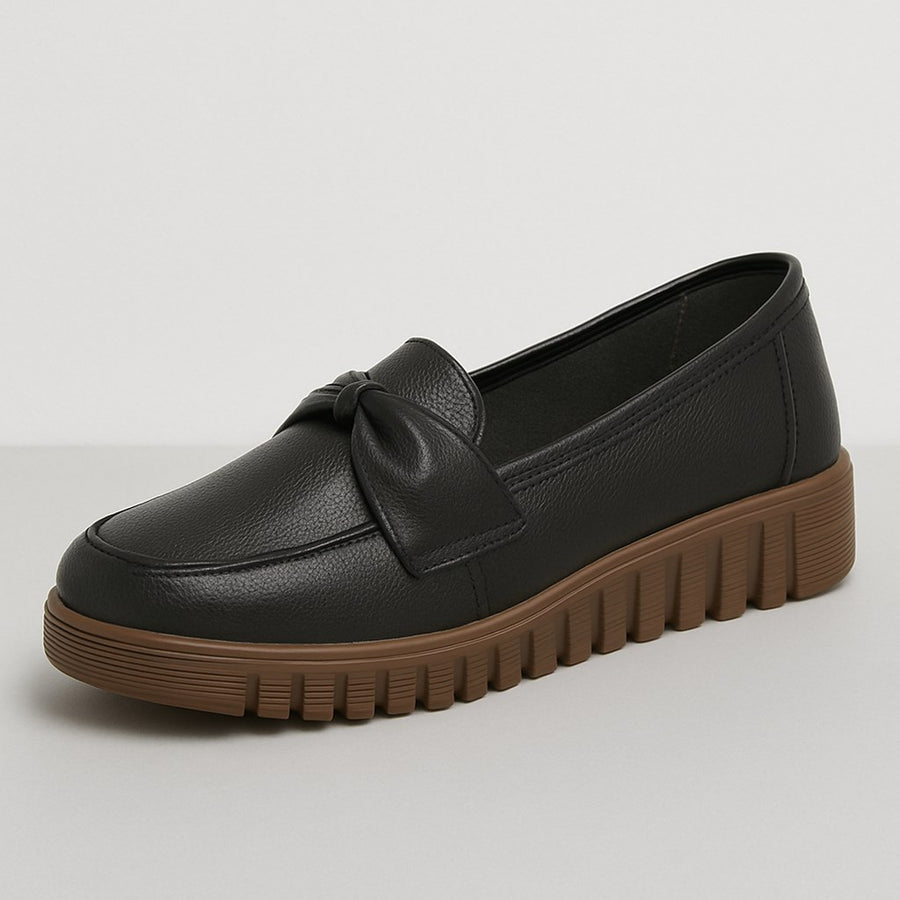 Bella Bow-tie Leather Loafer in Charcoal