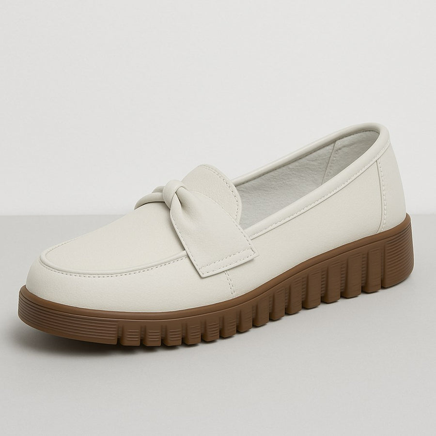 Bella Bow-tie Leather Loafer in Cream