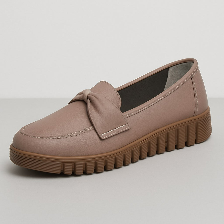 Bella Bow-tie Leather Loafer in Taupe