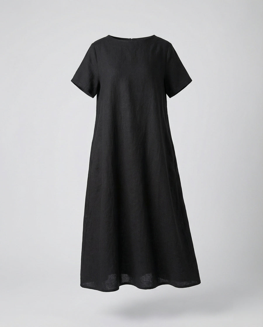 Bellamy Linen Blend Midi Dress in Black
