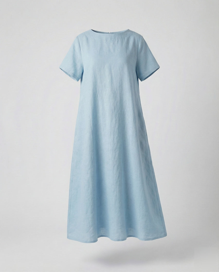 Bellamy Linen Blend Midi Dress in Light Blue
