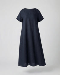 Bellamy Linen Blend Midi Dress in Navy