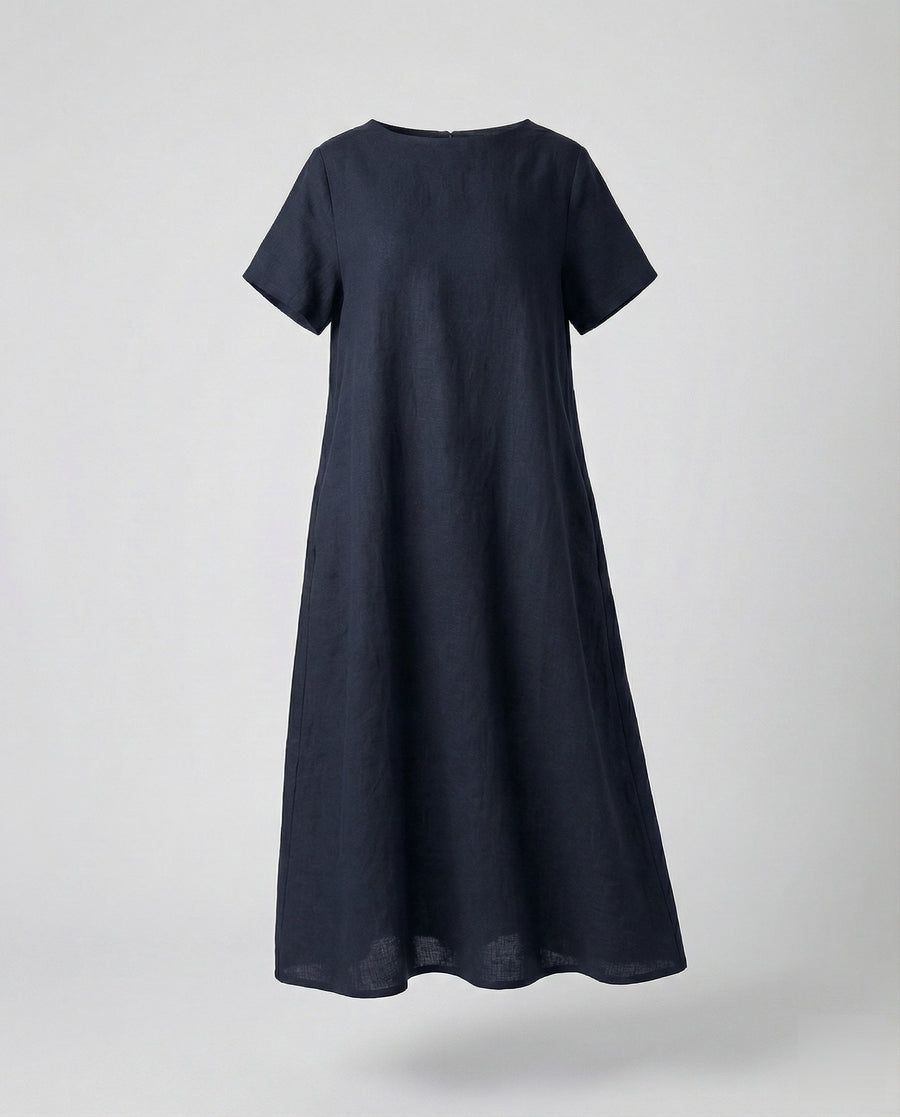 Bellamy Linen Blend Midi Dress in Navy