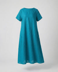 Bellamy Linen Blend Midi Dress in Pfauenblau