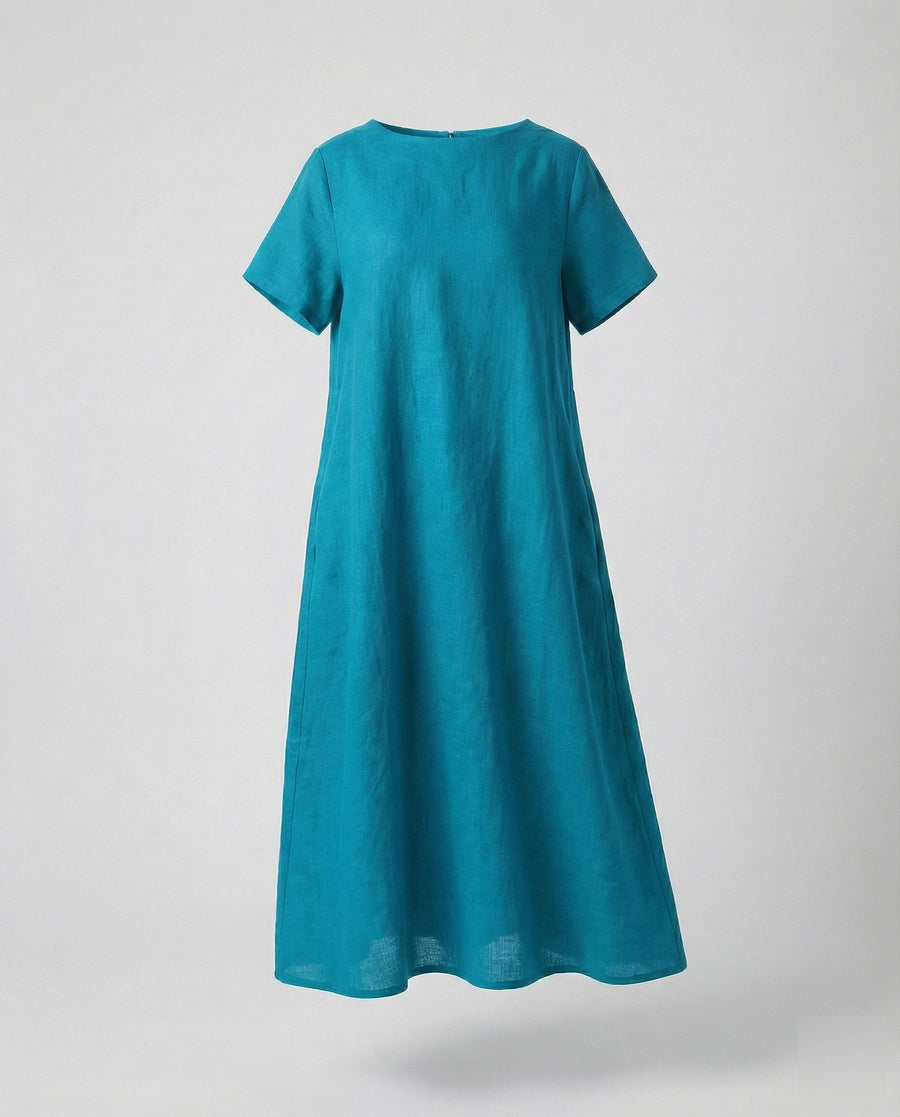 Bellamy Linen Blend Midi Dress in Pfauenblau