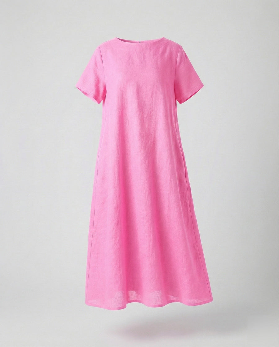 Bellamy Linen Blend Midi Dress in Pink