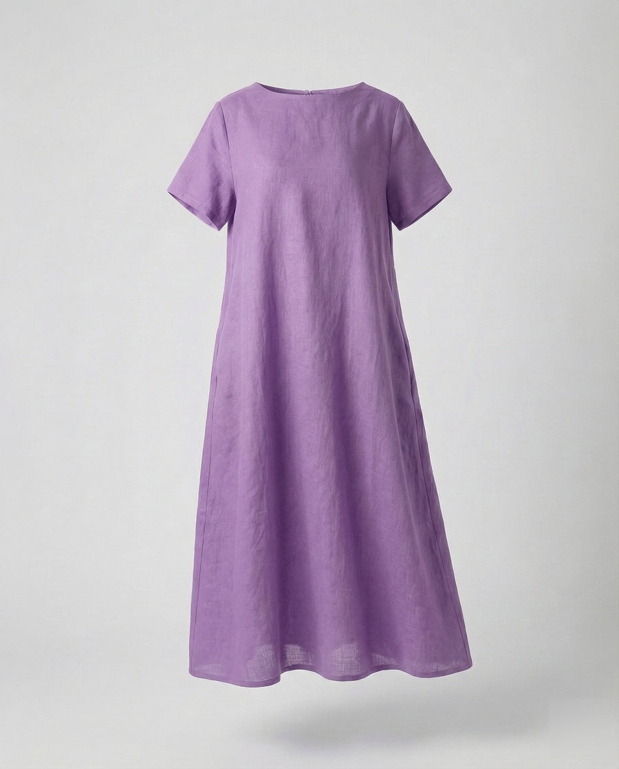 Bellamy Linen Blend Midi Dress in Purple