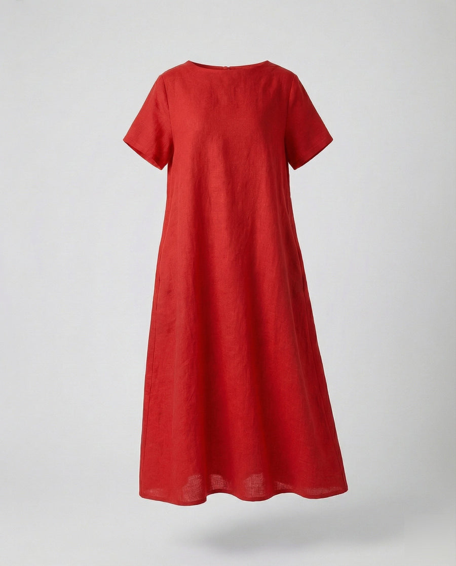 Bellamy Linen Blend Midi Dress in Red