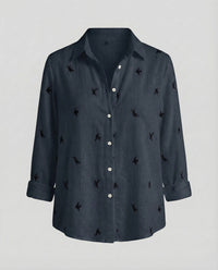 Bellamy Linen Blouse with Embroidery in Black