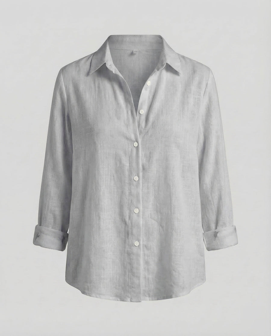 Bellamy Linen Blouse with Embroidery in Grey