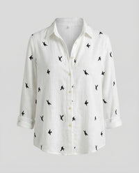 Bellamy Linen Blouse with Embroidery in White