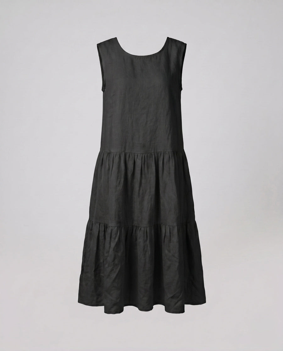 Bellamy Linen Dress with Ruffles in Black