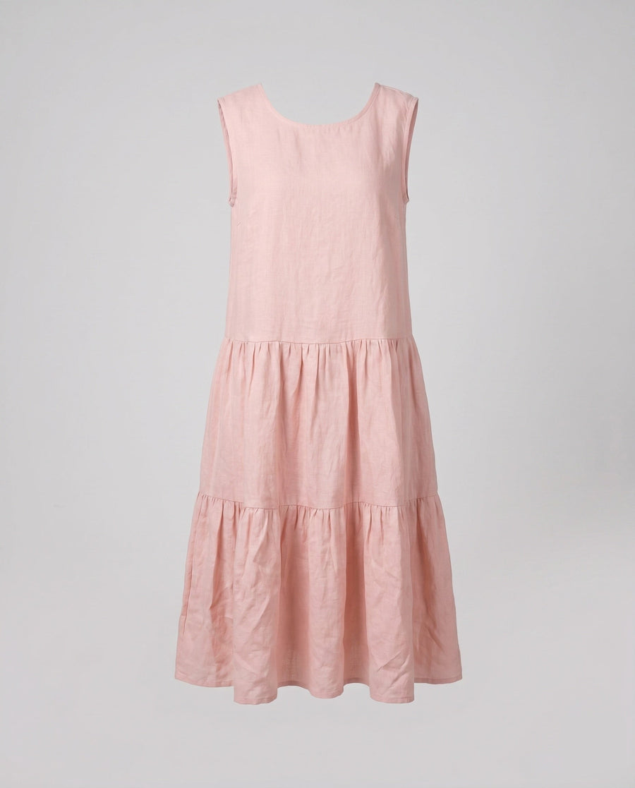 Bellamy Linen Dress with Ruffles in Pink