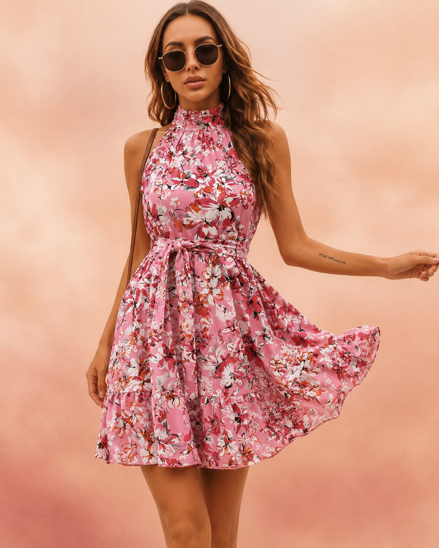 Bellindra Women's Chiffon Halter Mini Dress in Rose