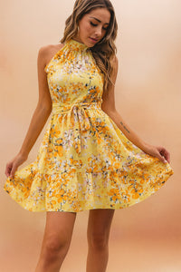 Bellindra Women's Chiffon Halter Mini Dress in Yellow