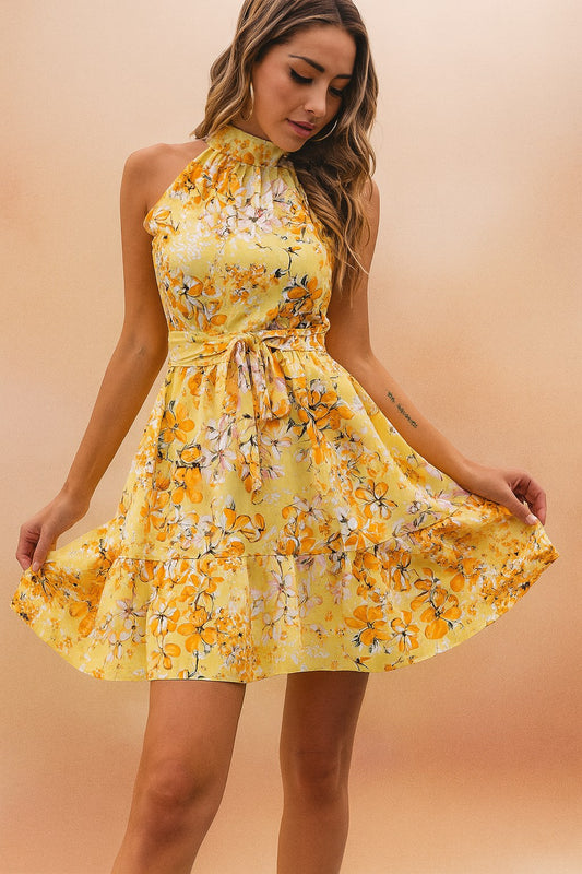 Bellindra Women's Chiffon Halter Mini Dress in Yellow