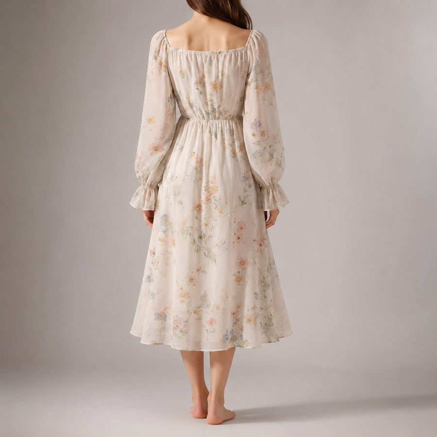 Belvaine Women's Wedding Guest Dress Floral Midi in Cream