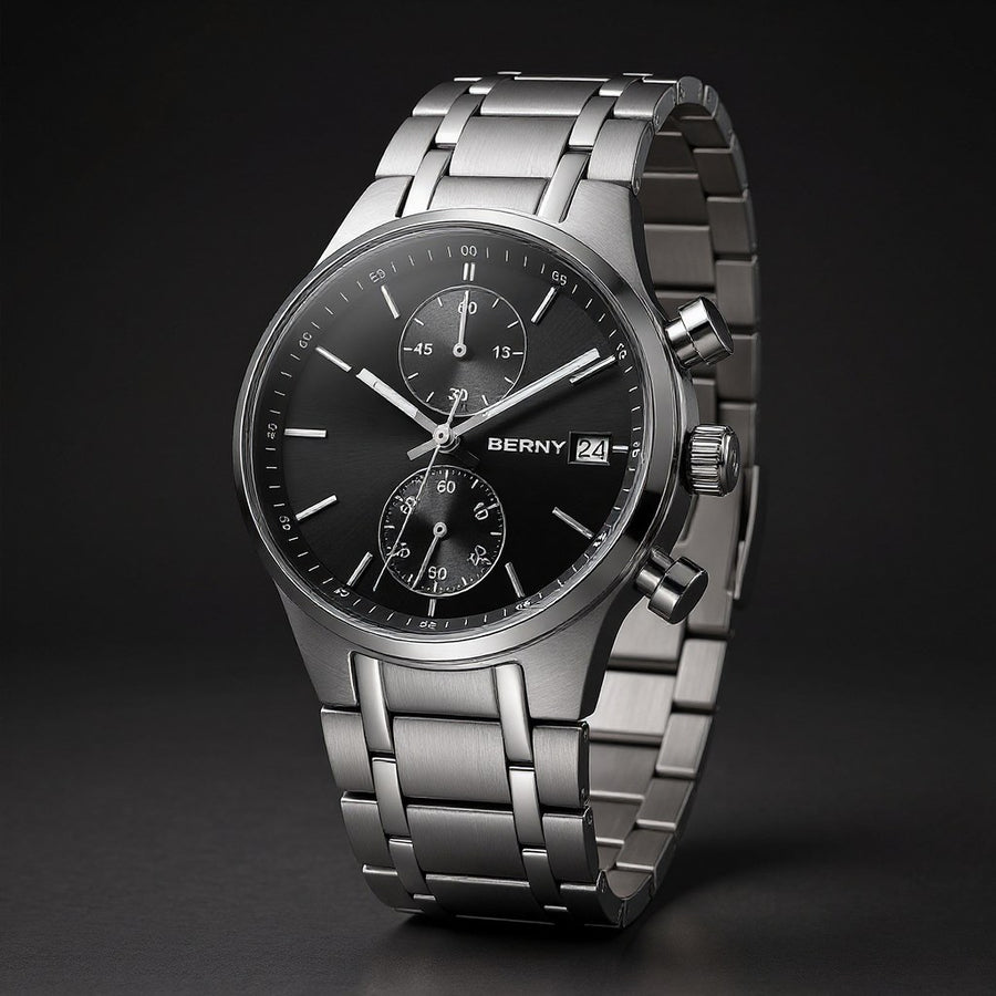 Berny Chronograph Watch, 39mm in Charcoal