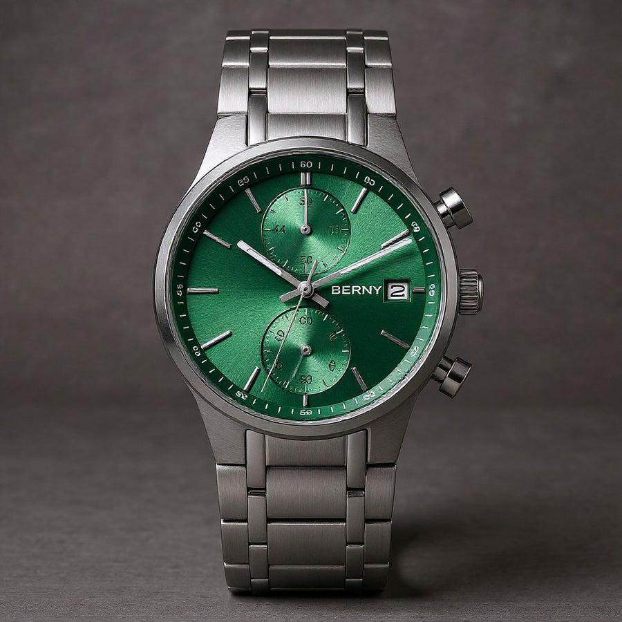 Berny Chronograph Watch, 39mm in Emerald