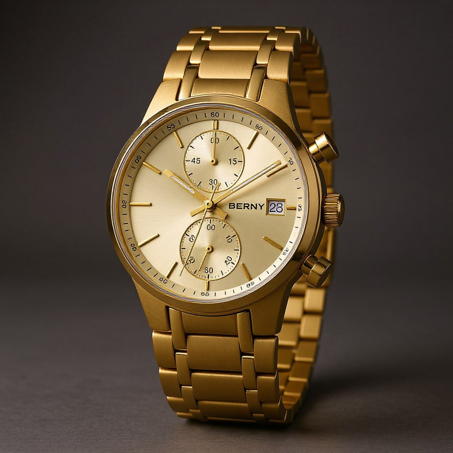 Berny Chronograph Watch, 39mm in Gold