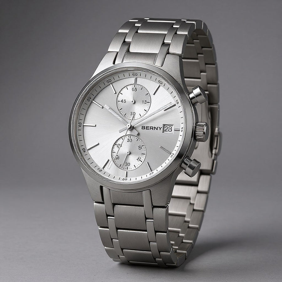 Berny Chronograph Watch, 39mm in Silver