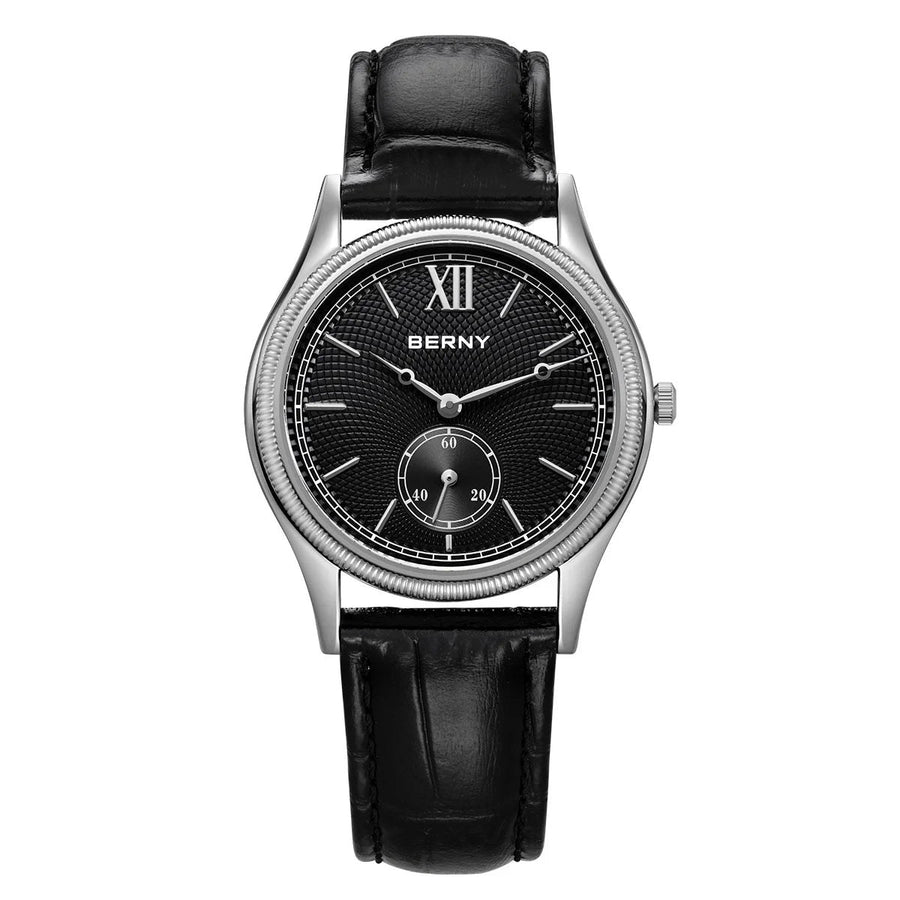 Berny Classic Leather Strap Watch, 38mm in Charcoal
