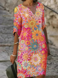 Beth™ Colourful Floral Dress in Pink