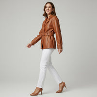 Bianca Belted Genuine Leather Jacket in Sienna Brown