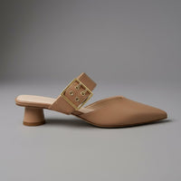 Bianca Buckle Mule in Beige