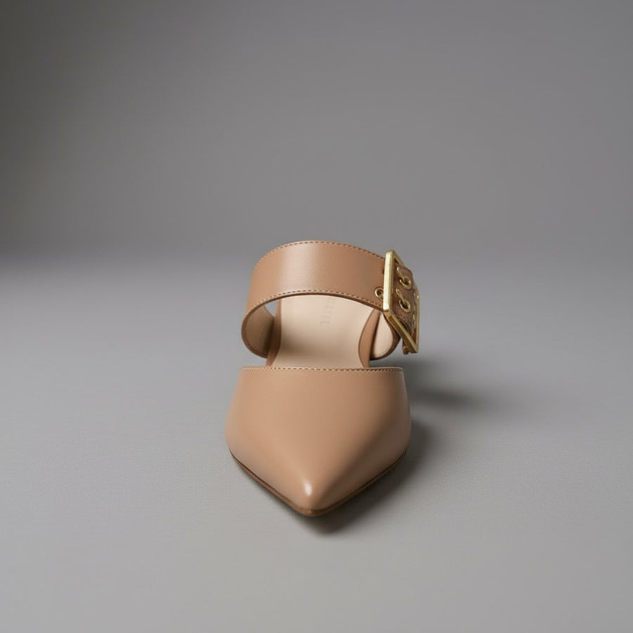 Bianca Buckle Mule in Beige