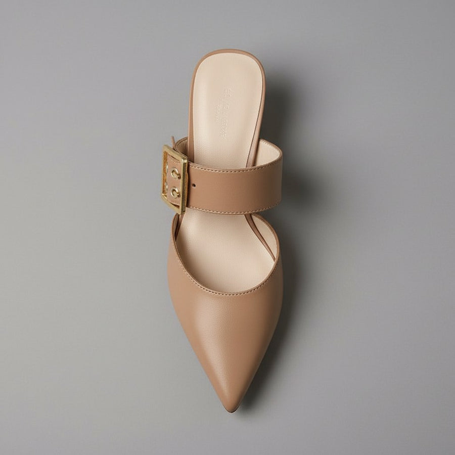Bianca Buckle Mule in Beige
