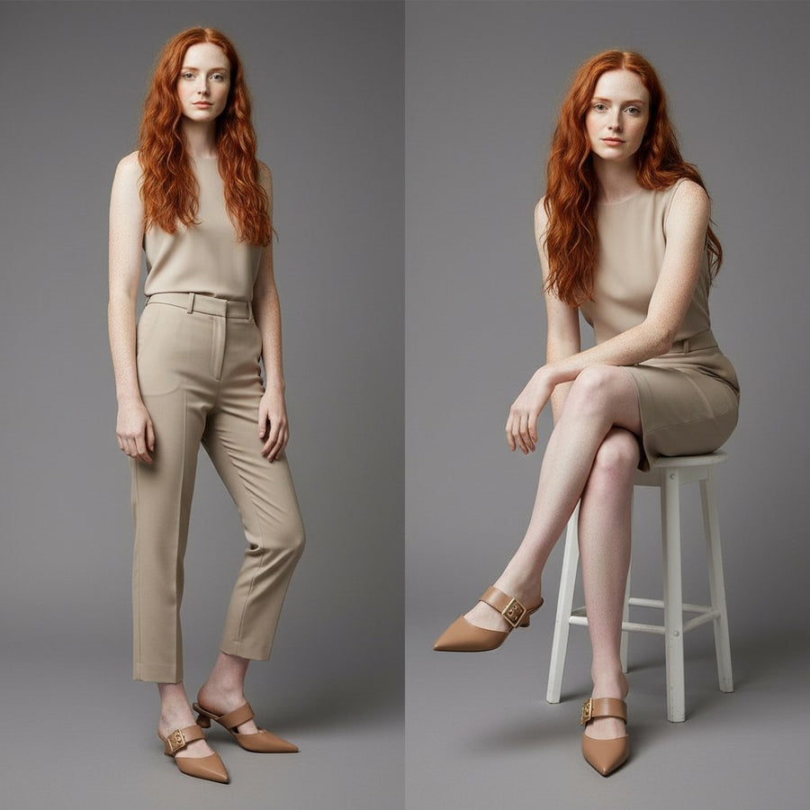 Bianca Buckle Mule in Beige