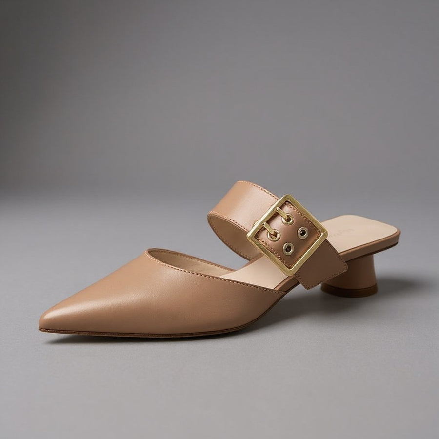 Bianca Buckle Mule in Beige