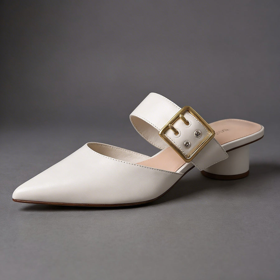 Bianca Buckle Mule in Pearl