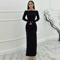 Bianca Elegant Maxi Dress with Side Split in Black