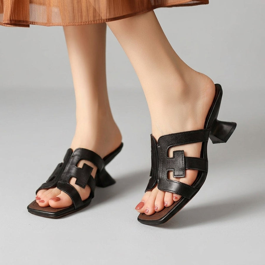 Bianca Genuine Leather Heeled Sandal in Charcoal