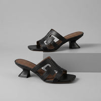 Bianca Genuine Leather Heeled Sandal in Charcoal